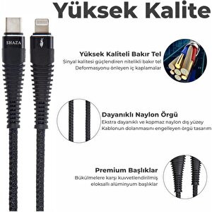 Shaza Lightning To Type-c 5a 100w Uyumlu Örgülü Hızlı Şarj Ve Data Kablosu - 1 Metre