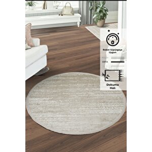 Konfor Jasmine 1452 Yuvarlak  Krem Bej Modern Dokuma Halı 120x120 cm
