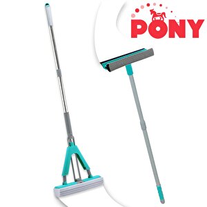 Pony Prati̇k 2 Li̇ Prati̇k Paspas + Teleskopi̇k Sapli Cam Si̇leceği̇ Çekçek Mop Temi̇zli̇k Seti̇