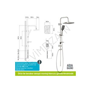 Aqua Bagno Mega Kare Tepe Robot Duşu Seti -parlak Krom