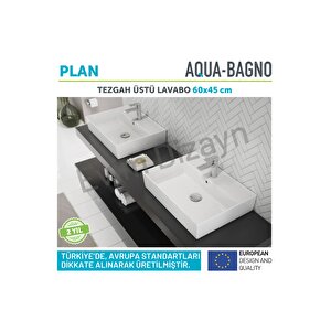 Aqua Bagno "plan" Tezgah Üstü Kare Lavabo ,60 X 45 Cm.,beyaz
