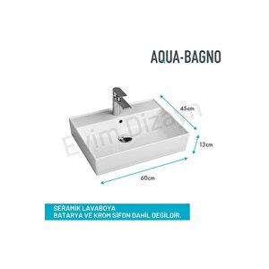 Aqua Bagno "plan" Tezgah Üstü Kare Lavabo ,60 X 45 Cm.,beyaz