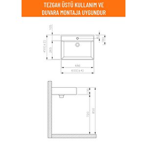 Aqua Bagno "plan" Lavabo ,60 X 45 Cm., Mat Siyah