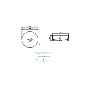 Aqua Bagno Bianzo Tezgah Üstü Çanak Lavabo,batarya Deliksiz,42 Cm Beyaz