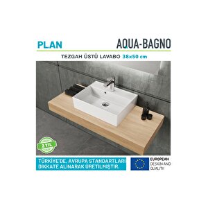 Aqua Bagno Plan Tezgah Üstü Kare Çanak  Lavabo , 50 X 38 Cm.  Beyaz