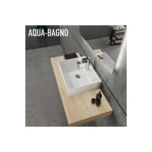 Aqua Bagno Plan Tezgah Üstü Kare Çanak  Lavabo , 50 X 38 Cm.  Beyaz