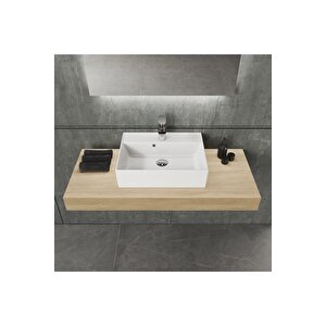 Aqua Bagno Plan Tezgah Üstü Kare Çanak  Lavabo , 50 X 38 Cm.  Beyaz