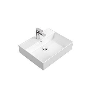 Aqua Bagno Plan Tezgah Üstü Kare Lavabo , 55 X45 Cm.  Beyaz