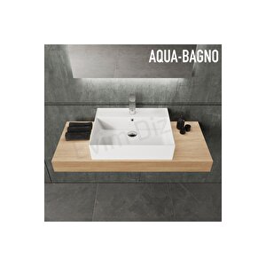 Aqua Bagno Plan Tezgah Üstü Kare Lavabo , 55 X45 Cm.  Beyaz