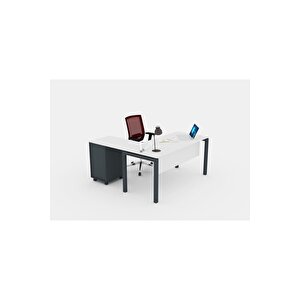 Galaxy 180 Cm Yüksek Kesonlu Beyaz Çalışma Ofis Masa (beyaz/antrasi̇t) 180x80 cm