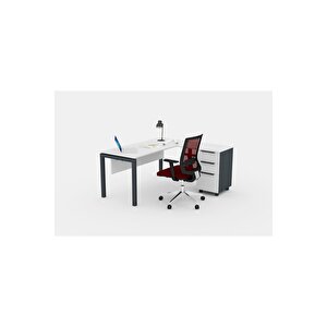 Galaxy 180 Cm Yüksek Kesonlu Beyaz Çalışma Ofis Masa (beyaz/antrasi̇t) 180x80 cm
