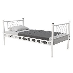 Argimo Metis Tek Kişilik Metal Beyaz Karyola 90x200