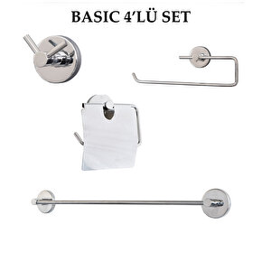 Banora Basic 4'lü Lux Banyo Seti, Paslanmaz Metal, Krom