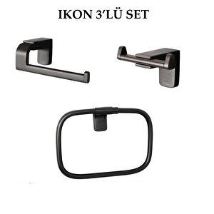 Banora Ikon 3'lü Premium Banyo Seti, Pirinç Paslanmaz, Siyah