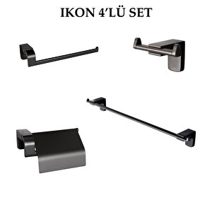 Banora Ikon 4'lü Premium Lux Banyo Seti, Pirinç Paslanmaz, Siyah
