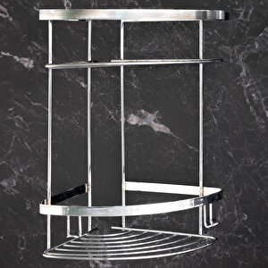 Decordem Banora Basic 2 Raflı Köşe Duş Rafı, Şampuanlık, Krom