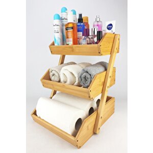 3 Katlı Bambu Banyo Ve Makyaj Organizer Düzenleyici Kahverengi - Mien-670 C1-1-289