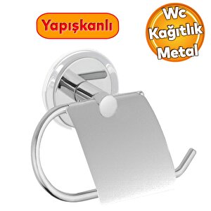 Wc Kağıt Standı Yapışkanlı Tuvalet Kağıtlık Aparat Kapaklı Paslanmaz Metal Sağlam Krom