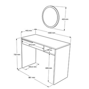 Robin Home Lidya Makyaj Masası Aynalı Çekmeceli Uv Baskı Sepet-jüt Desen Görünümlü