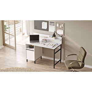 Robin Home Lidya Çalışma Masası Raflı Dolaplı Metal Ayaklı  Beyaz