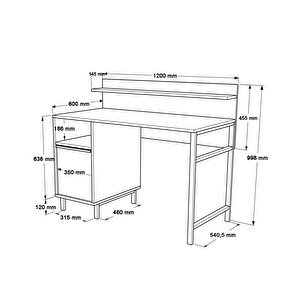 Robin Home Lidya Çalışma Masası Raflı Dolaplı Metal Ayaklı  Beyaz