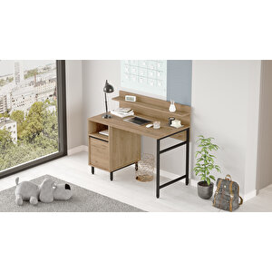 Robin Home Lidya Çalışma Masası Raflı Dolaplı Metal Ayaklı  Sepet