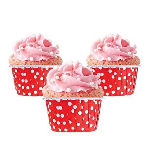 Muffin Kağıt Karton Kırmızı Puantiyeli Cupcake Kek Kalıbı Kapsülü Kabı - 50 Adetlik 10 Paket