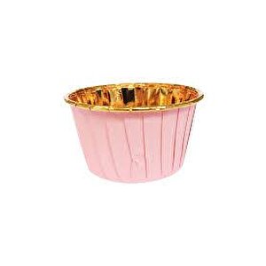Muffin Kağıt Karton Altın Pembe Desenli Cupcake Kek Kalıbı Kapsülü Kabı - 25 Adetlik 1 Paket