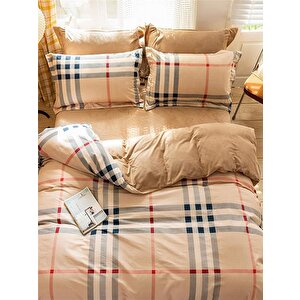 Beige Nevresim Takımı %100 Pamuk Çarşafı Lastikli