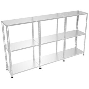 Rafburada® 3 Katlı 3'lü Bitişik Galvaniz Çelik Raf. Depo, Dosya, Arşiv Rafı 59x225-1.50 Mm-150 Cm