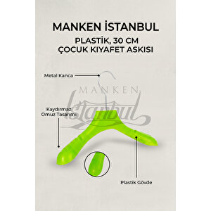 10 Adet Yeşil Plastik 30 Cm Çocuk Askısı Çocuk Elbise Askısı Çocuk Kıyafet Askısı
