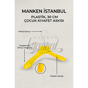 10 Adet Sarı Plastik 30 Cm Çocuk Askısı Çocuk Elbise Askısı Çocuk Kıyafet Askısı