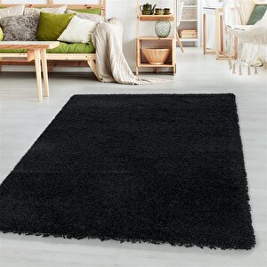 Tek Renk Desensiz Siyah Yumuşak Post Peluş Shaggy Halı Salon Oturma Odası Yolluk Mutfak Halısı 240x340 cm