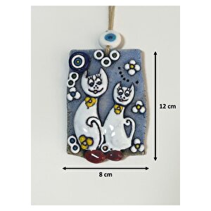 Özel Tasarım Kedi Seramik Kabartmalı Duvar Süsü