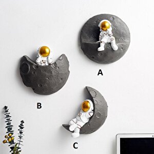 Dekoratif Modern Büyük Boy Üçlü Astronot Ve Ay Figürlü Çocuk Odası Dekor Ev Duvar Dekorasyon