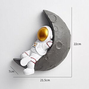 Dekoratif Modern Büyük Boy Üçlü Astronot Ve Ay Figürlü Çocuk Odası Dekor Ev Duvar Dekorasyon