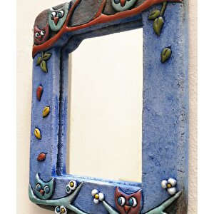 Özel Tasarım Baykuş Süslemeli Seramik Çerçeve Ayna 14.5 X 10 Cm