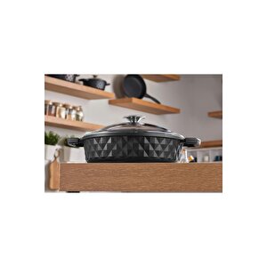 Bella Cam Kapak Döküm Basık Tencere 28 Cm Tac-3880