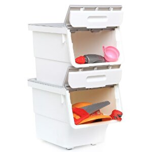 Motek Mt04 Freebox 33 Litre Beyaz Gri Tekerlekli 3*33 Lt 3'lü Set Organizer