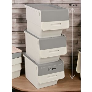 Mt04 Freebox 33 Litre Beyaz Gri Tekerlekli 3*33 Lt 3'lü Set Organizer