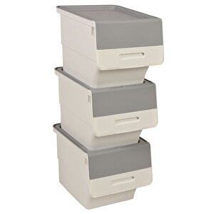 Mt04 Freebox 33 Litre Beyaz Gri Tekerlekli 3*33 Lt 3'lü Set Organizer