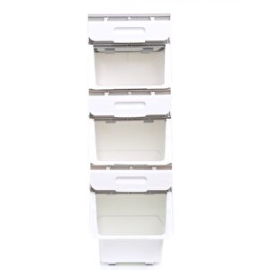 Motek Mt04 Freebox 33 Litre Beyaz Gri Tekerlekli 3*33 Lt 3'lü Set Organizer
