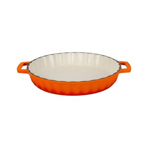 Döküm Yuvarlak Rosto Ve Fırın Tepsisi Edition Serisi Döküm Demir Yekpare Çift Kulplu Çap(ø)30cm. Turuncu