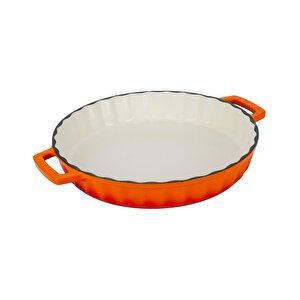 Döküm Yuvarlak Rosto Ve Fırın Tepsisi Edition Serisi Döküm Demir Yekpare Çift Kulplu Çap(ø)30cm. Turuncu