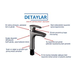 Polyfit Antrasit Gri Mix Lavabo Bataryası Yüksek 18 cm