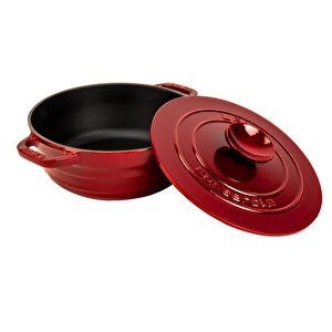 Döküm Yuvarlak Tencere Döküm Demir Kapak Experience Majolik Serisi Çap(ø)28cm Kırmızı