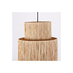 %100 El Yapımı Bohem Doğal Rafya Hasır Tasarım Bambu Kağıt Sargılı Örme Püsküllü Sarkıt Avize 30x70