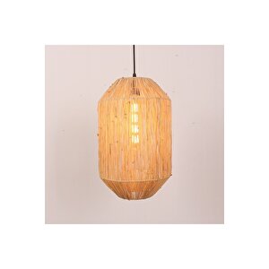 %100 El Yapımı Bohem Doğal Rafya Hasır Tasarım Bambu Kağıt Sargılı Örme Püsküllü Sarkıt Avize 25x43