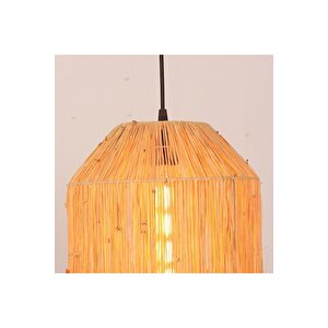 %100 El Yapımı Bohem Doğal Rafya Hasır Tasarım Bambu Kağıt Sargılı Örme Püsküllü Sarkıt Avize 25x43