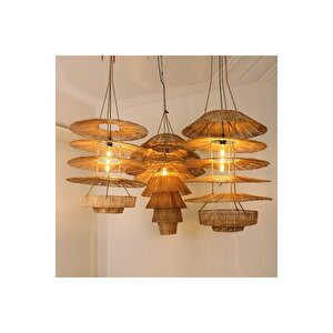 Bambu & Rattan Salon Yatak Odası, Mutfak Konik Dekoratif Sarkıt Avize, Tasarım Aydınlatma 60x80cm